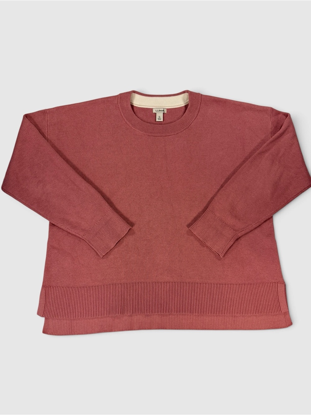 L.L.Bean Cotton Cashmere Crewneck Sweater Mauve Rose Womens XL Petite Cozy Knit